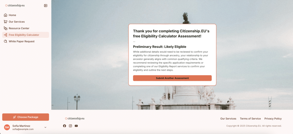 Free Eligibility Calcuator Results Example