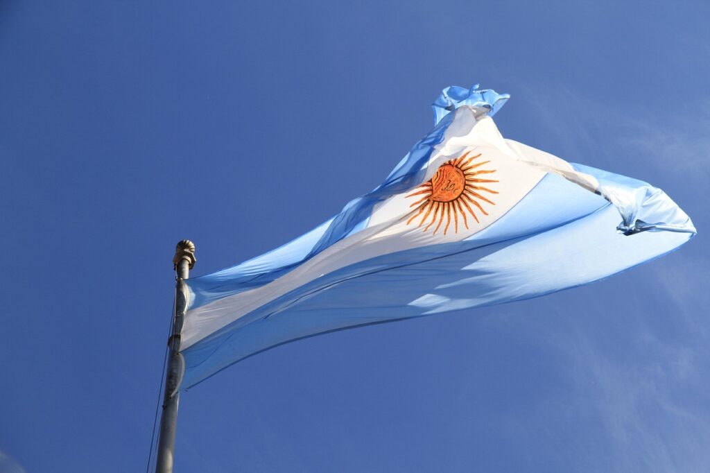 The flag of Argentina flies; Argentina saw an influx in Democratic Memory Law cases.