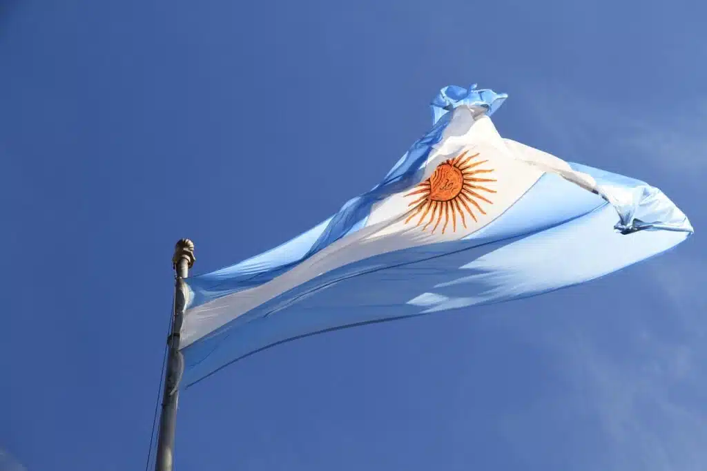 The flag of Argentina flies; Argentina saw an influx in Democratic Memory Law cases.